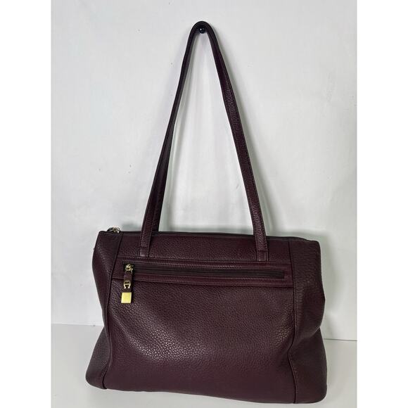 Etienne Aigner Pebbled Leather Shoulder Bag Maroon Double Strap Zip - Picture 1 of 16